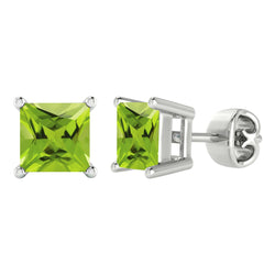 V3 Jewelry 2.20CT Natural Peridot Sterling Silver Women's Square Stud Earrings