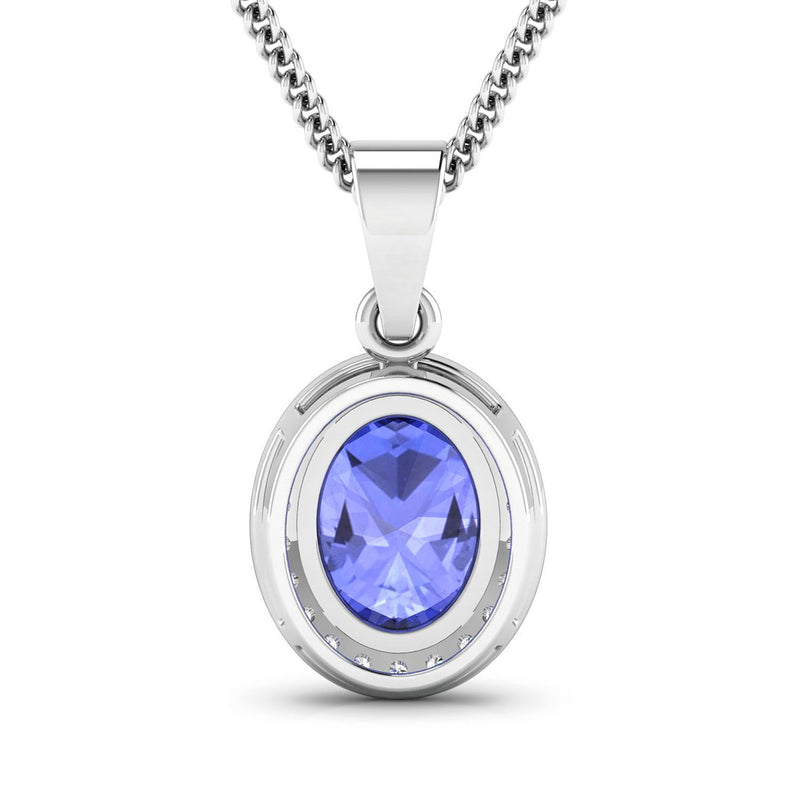 1.92 Carat Genuine Tanzanite and White Diamond 14K White Gold Pendant