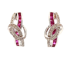 Genuine .25ct Ruby Diamond Earrings 14KT White Gold