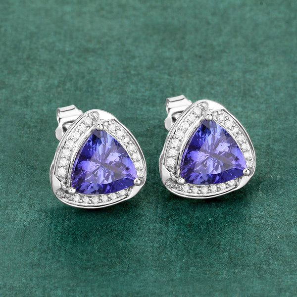 3.70 Carat Genuine Tanzanite and White Diamond 14K White Gold Earrings