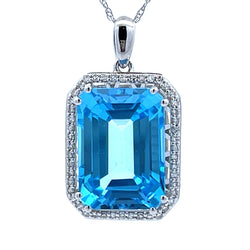 Blue Topaz Diamond Fashion Pendants 14KT White Gold