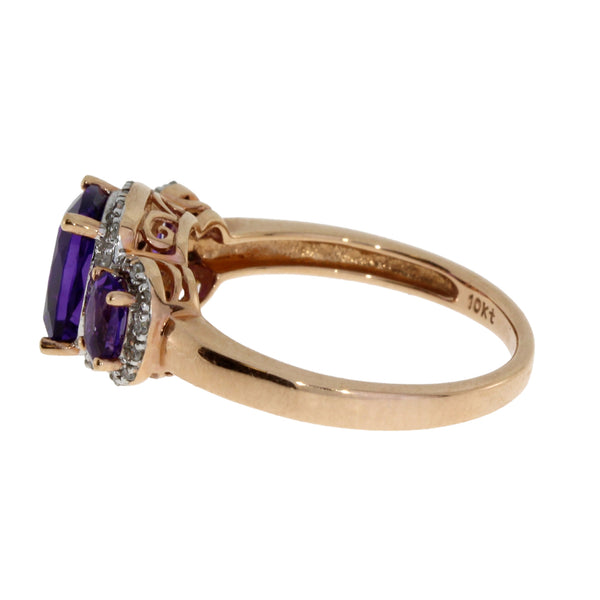 Natural 1.71ct Amethyst Diamond Ring 10KT Rose Gold