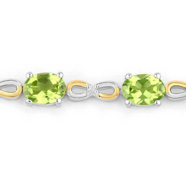 3.39 Carat Genuine Peridot and White Topaz .925 Sterling Silver Bracelet