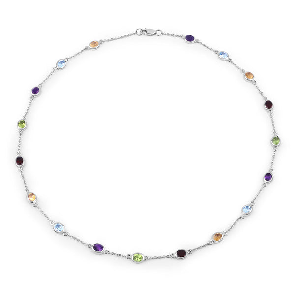 6.52 Carat Genuine Multi Stones .925 Sterling Silver Necklace