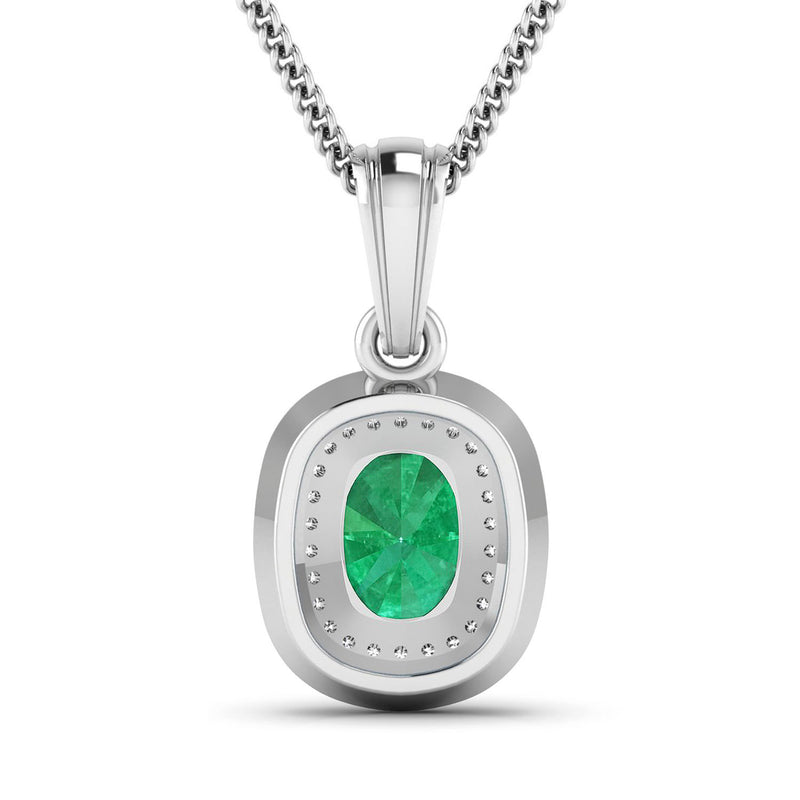 1.50 Carat Genuine Zambian Emerald and White Diamond 14K White Gold Pendant