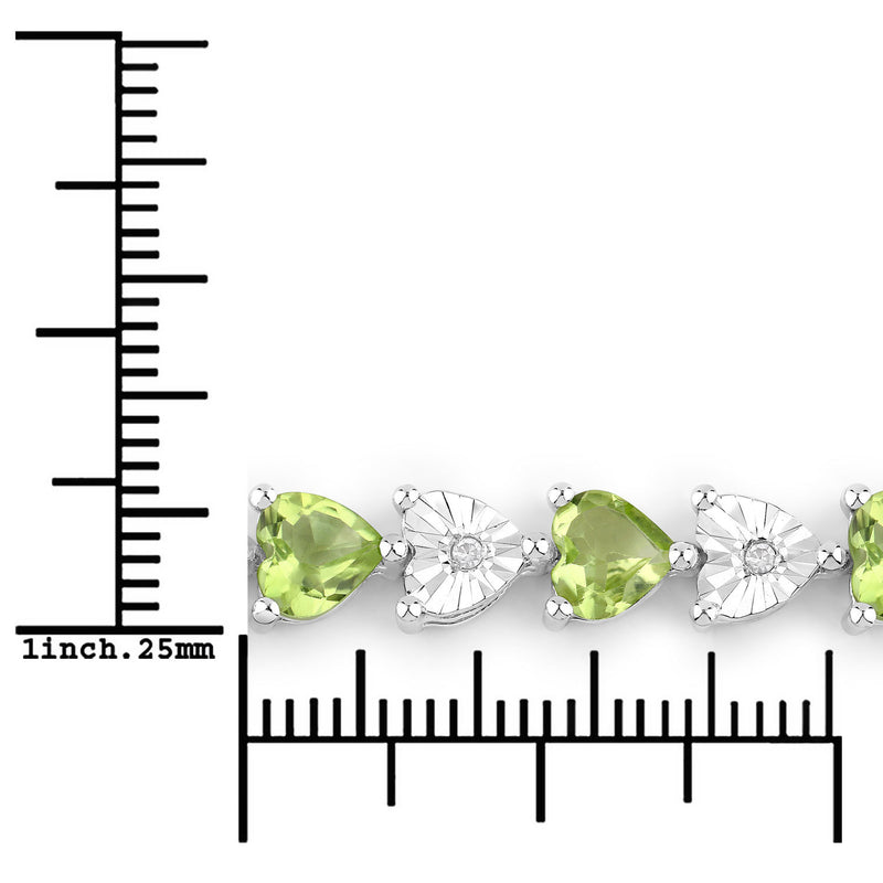 6.74 Carat Genuine Peridot and White Diamond .925 Sterling Silver Bracelet