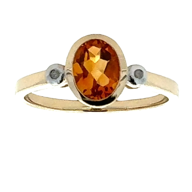 Natural .70ct Citrine Diamond Ring 10KT Yellow Gold