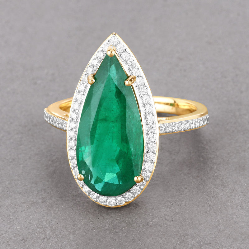 IGI Certified 5.00 Carat Genuine Zambian Emerald and White Diamond 14K Yellow Gold Ring