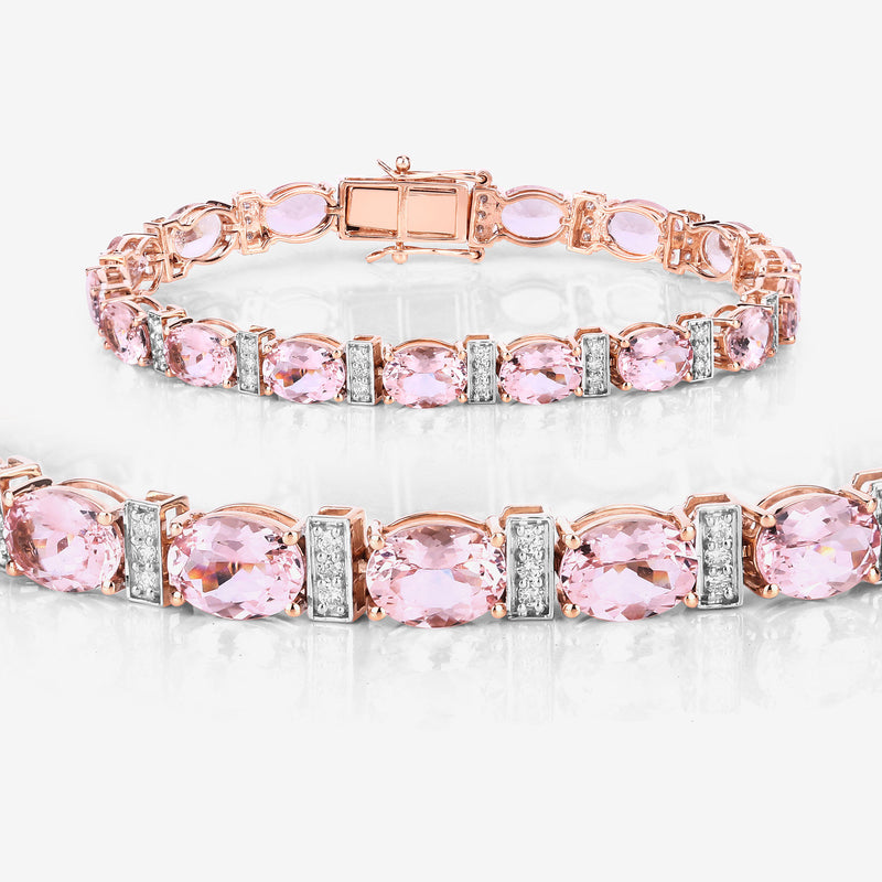 17.71 Carat Genuine Morganite and White Diamond 14K Rose Gold Bracelet