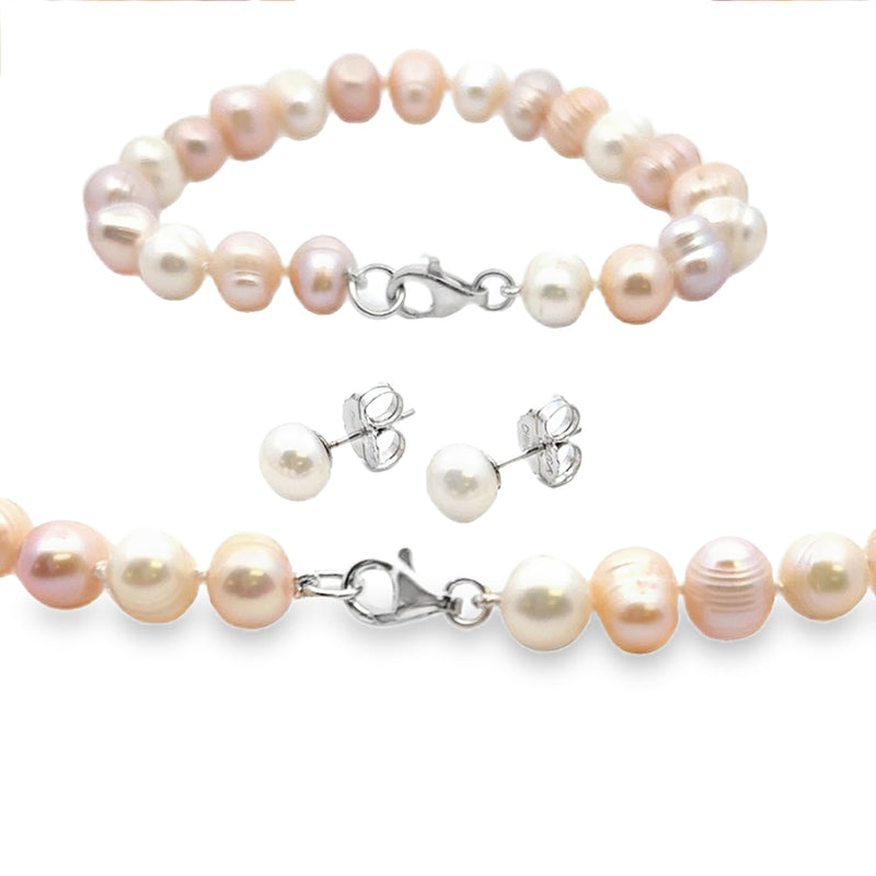 Natural FW Pearl Jewelry sets Sterling Silver