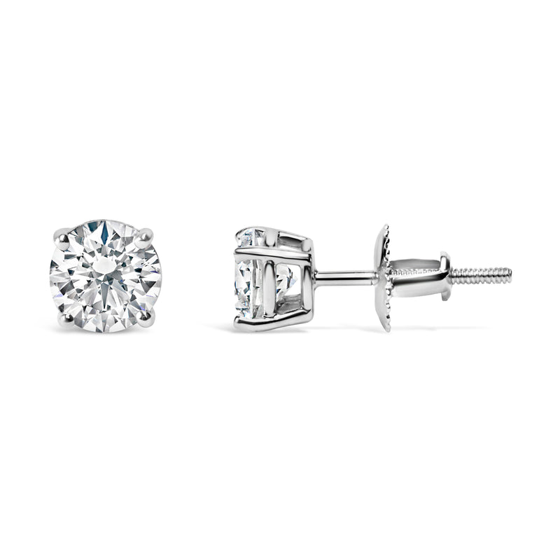 IGI Certified 14K White Gold 1.0 Cttw 4-Prong Set Brilliant Round-Cut Solitaire Diamond Push Back Stud Earrings (E-F Color, I1-I2 Clarity)