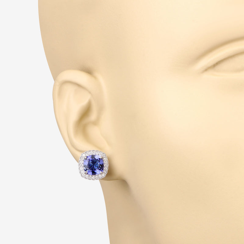 5.98 Carat Genuine Tanzanite and White Diamond 14K White Gold Earrings