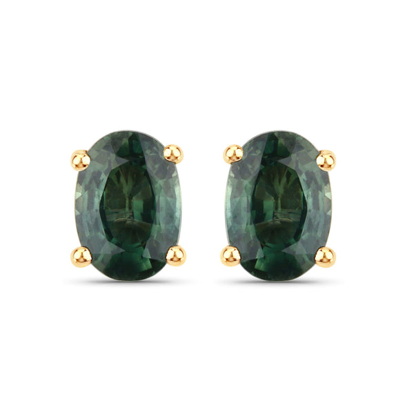 1.16 Carat Genuine Green Sapphire 14K Yellow Gold Earrings