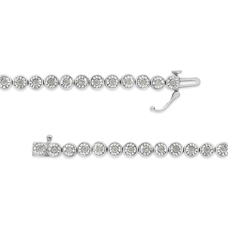 .925 Sterling Silver 1.0 Cttw Miracle Plate Set Diamond Bezel Link Design Tennis Bracelet (I-J Color, I3 Clarity)