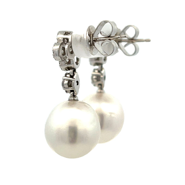 South Sea Pearl Diamond Dangle Earrings 18KT White Gold