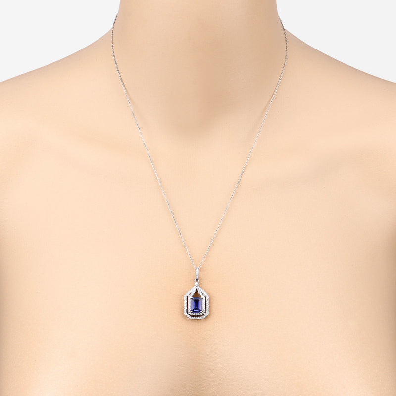 2.48 Carat Genuine Tanzanite and White Diamond 14K White Gold Pendant