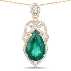 IGI Certified 3.89 Carat Genuine Zambian Emerald and White Diamond 14K Yellow Gold Pendant