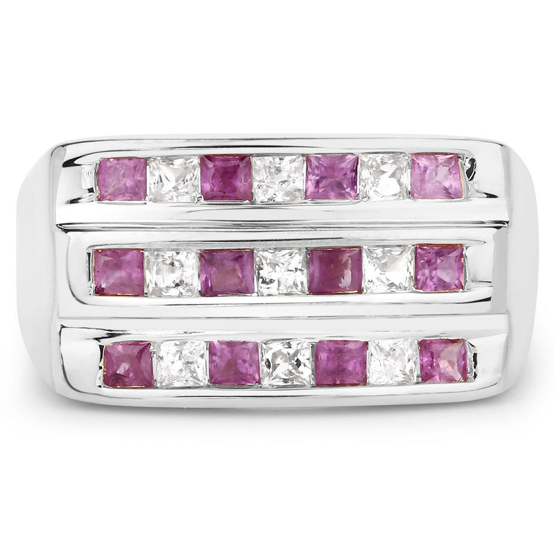 1.26 Carat Genuine Pink Sapphire and White Sapphire .925 Sterling Silver Ring