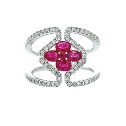 Genuine 1.21ct Ruby Diamond Ring 14KT White Gold