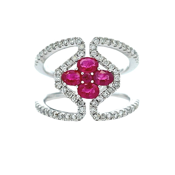 Genuine 1.21ct Ruby Diamond Ring 14KT White Gold