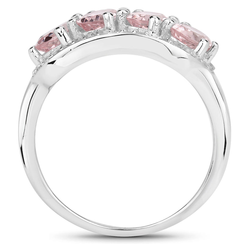 1.66 Carat Genuine Morganite and White Diamond .925 Sterling Silver Ring