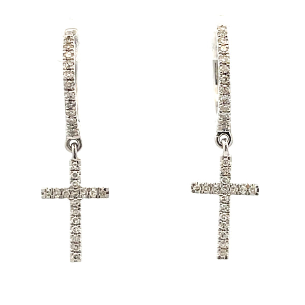 Genuine .24ct Diamond Cross Earrings 14KT White Gold