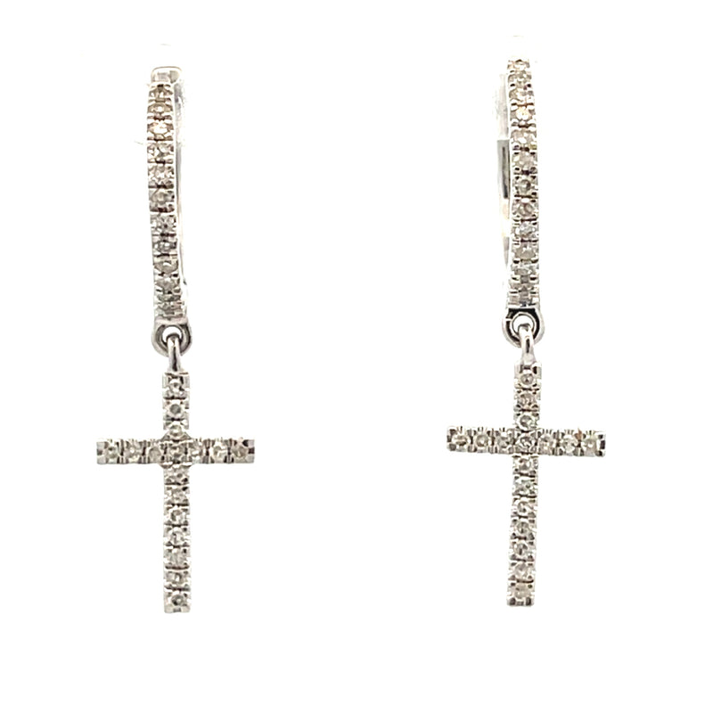 Genuine .24ct Diamond Cross Earrings 14KT White Gold