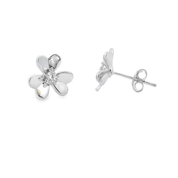 Genuine Cubic Zirconia Flower Earrings Sterling Silver