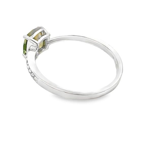 Genuine 1.32ct Peridot Diamond Ring 14KT White Gold