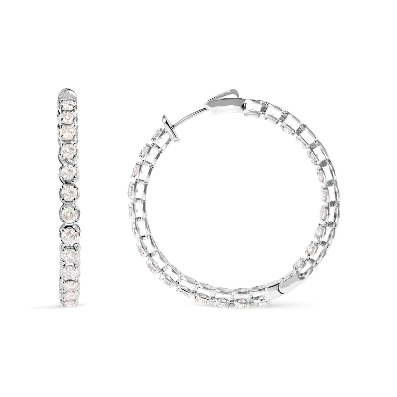 14K White Gold 7.0 Cttw Diamond 1-¾ Inside Out Hinged Leverback Hoop Earrings (I-J Color, I2-I3 Clarity)