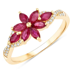 0.80 Carat Genuine Lead Free Ruby And White Diamond 10K Yellow Gold Ring