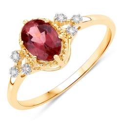 0.81 Carat Genuine Pink Tourmaline and White Diamond 14K Yellow Gold Ring