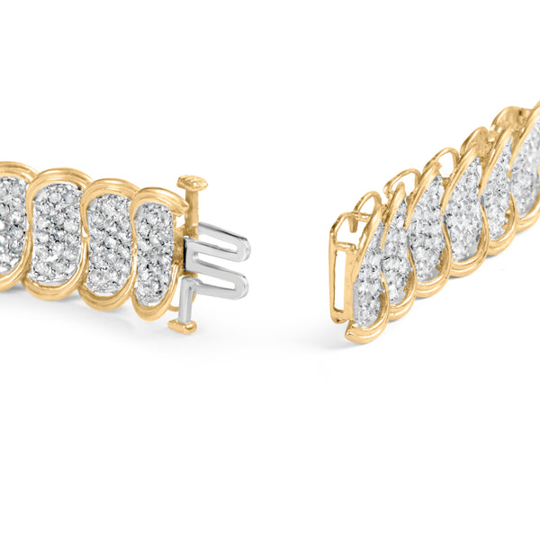 10k Yellow Gold 5.00 Cttw Diamond Oval Banded Link Bracelet (I-J Color, I1-I2 Clarity) - 7" Inches