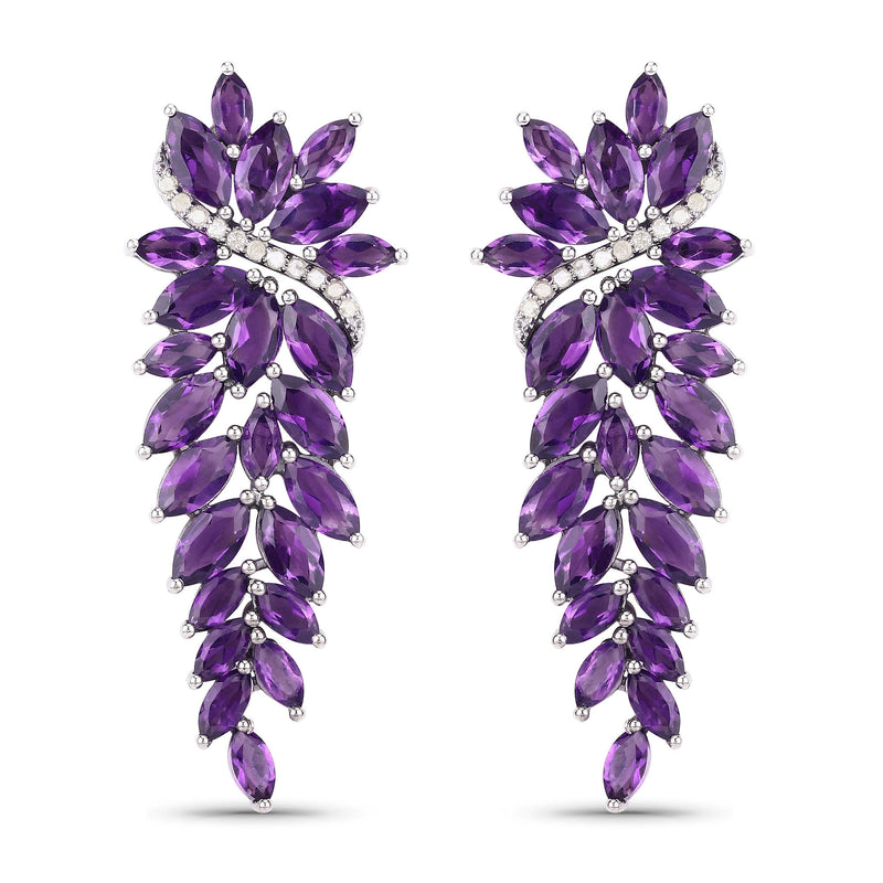 17.91 Carat Genuine Amethyst and White Diamond .925 Sterling Silver Earrings