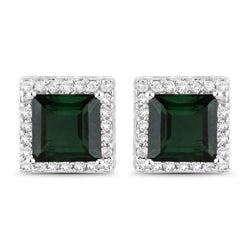 1.55 Carat Genuine Green Tourmaline and White Diamond 14K White Gold Earrings