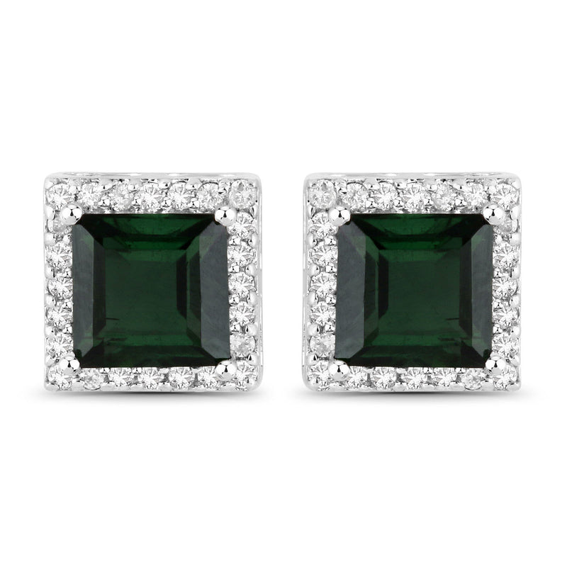 1.55 Carat Genuine Green Tourmaline and White Diamond 14K White Gold Earrings