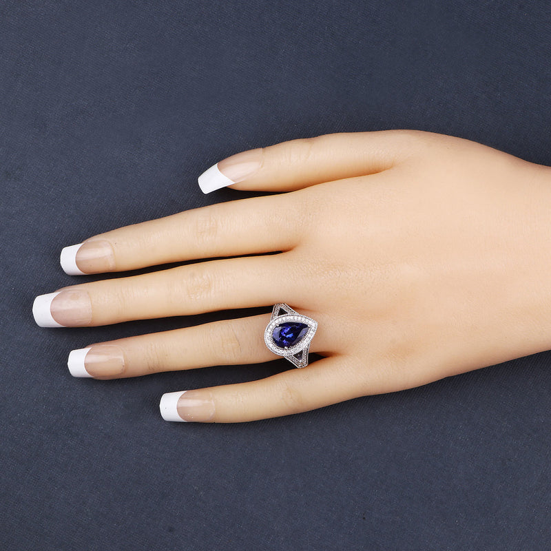 2.60 Carat Genuine Tanzanite and White Diamond 14K White Gold Ring