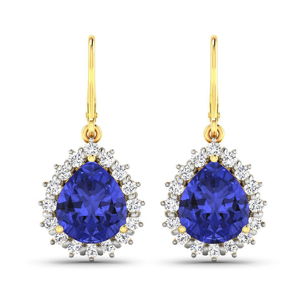 3.33 Carat Genuine Tanzanite and White Diamond 14K Yellow Gold Earrings