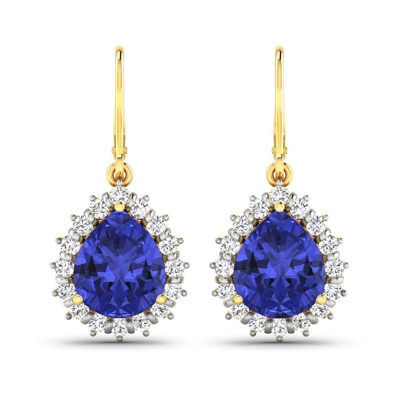 3.33 Carat Genuine Tanzanite and White Diamond 14K Yellow Gold Earrings