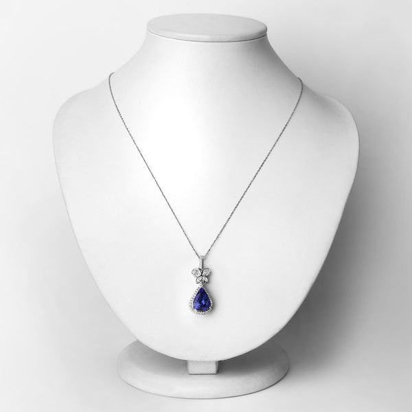 5.54 Carat Genuine Tanzanite and White Diamond 18K White Gold Pendant