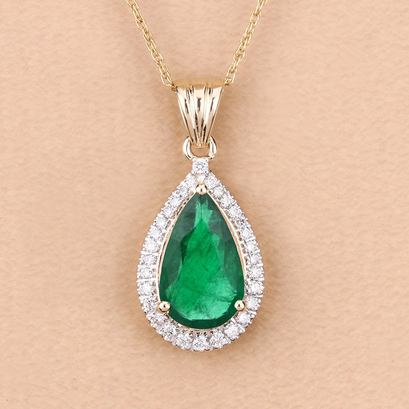 IGI Certified 2.37 Carat Genuine Zambian Emerald and White Diamond 14K Yellow Gold Pendant