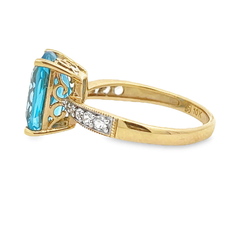 Blue Topaz Created Sapphire Ring 10KT Yellow Gold