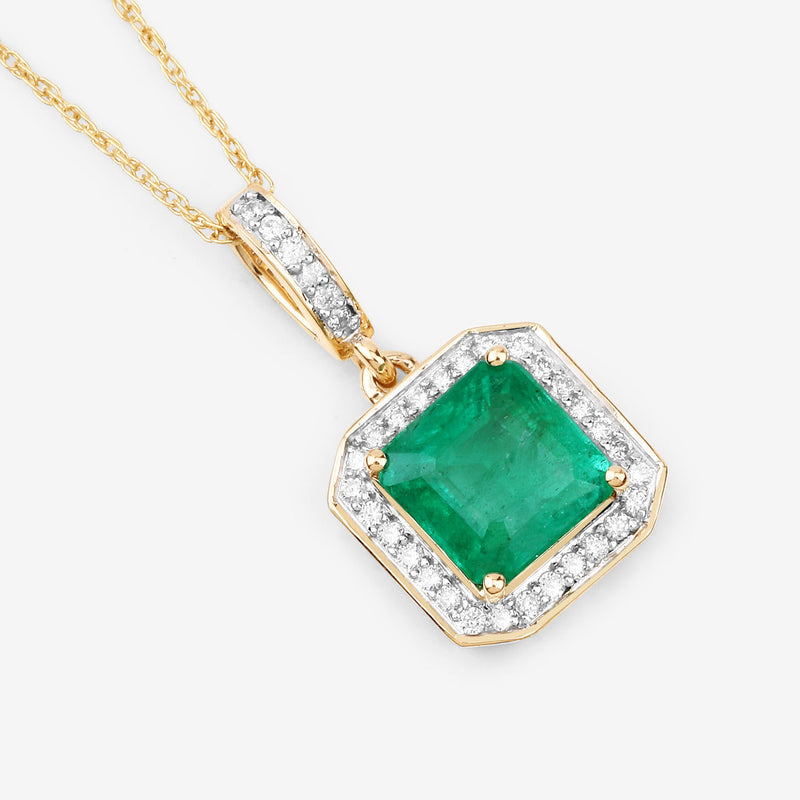 IGI Certified 2.01 Carat Genuine Zambian Emerald and White Diamond 14K Yellow Gold Pendant