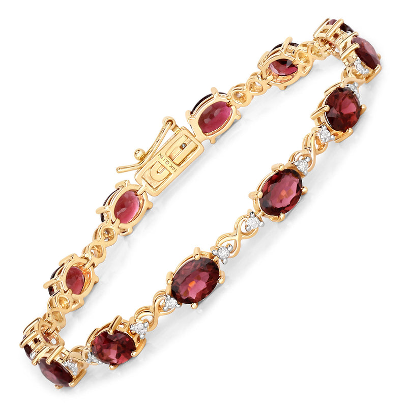 8.74 Carat Genuine Pink Tourmaline and White Diamond 14K Yellow Gold Bracelet