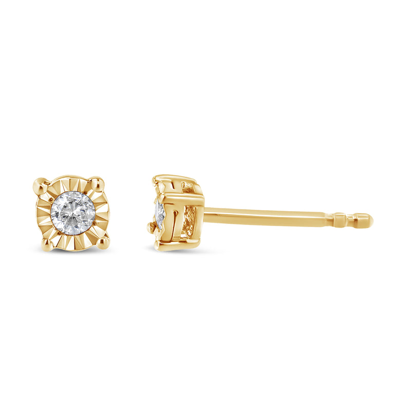 10K Yellow Gold Plated .925 Sterling Silver 1/10 Cttw Round Brilliant-Cut Diamond Miracle-Set Stud Earrings (J-K Color, I3 Clarity)