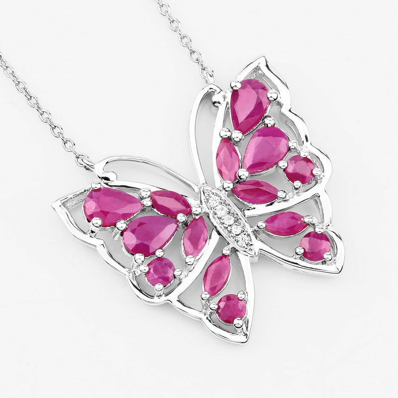 2.88 Carat Genuine Ruby and White Zircon .925 Sterling Silver Necklace