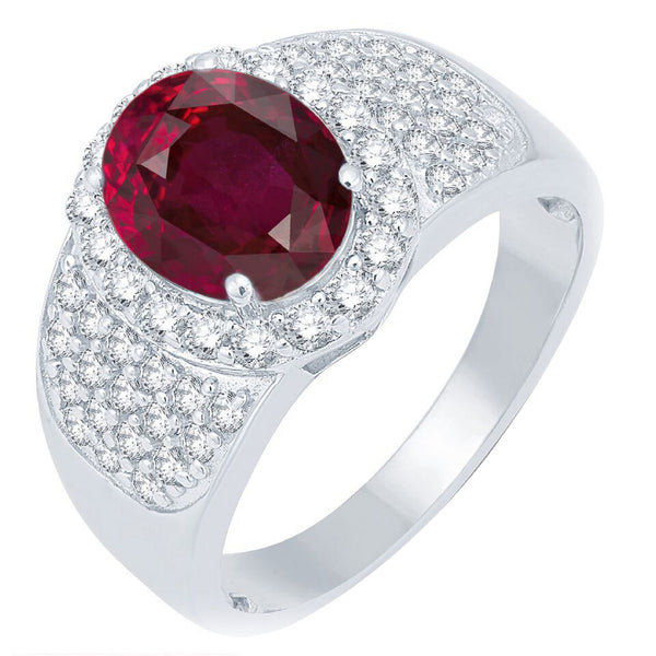 V3 Jewelry Ruby & White Topaz Halo Oval Ring