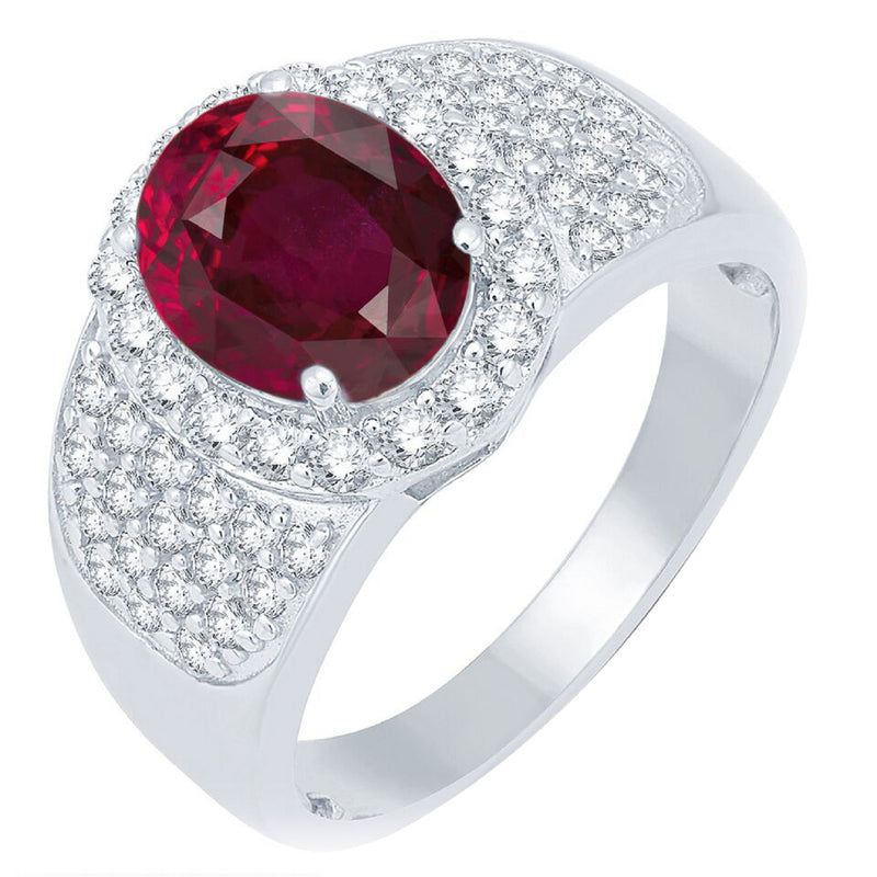 V3 Jewelry Ruby & White Topaz Halo Oval Ring