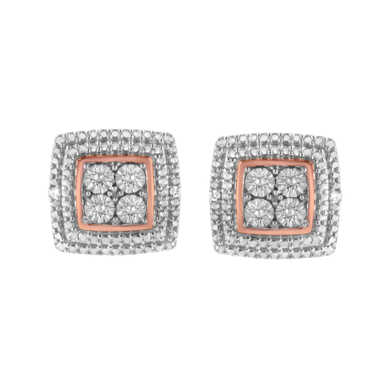 10K Yellow, White, and Rose Gold Plated Sterling Silver Diamond Accent Earrings (I-J Clarity, I3 Color)