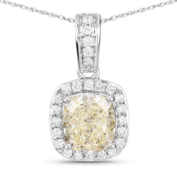 IGI Certified 2.01 Carat Genuine Light Yellow Diamond Center and 0.27cttw White Diamond 18K White Gold Pendant (2.28cttw)